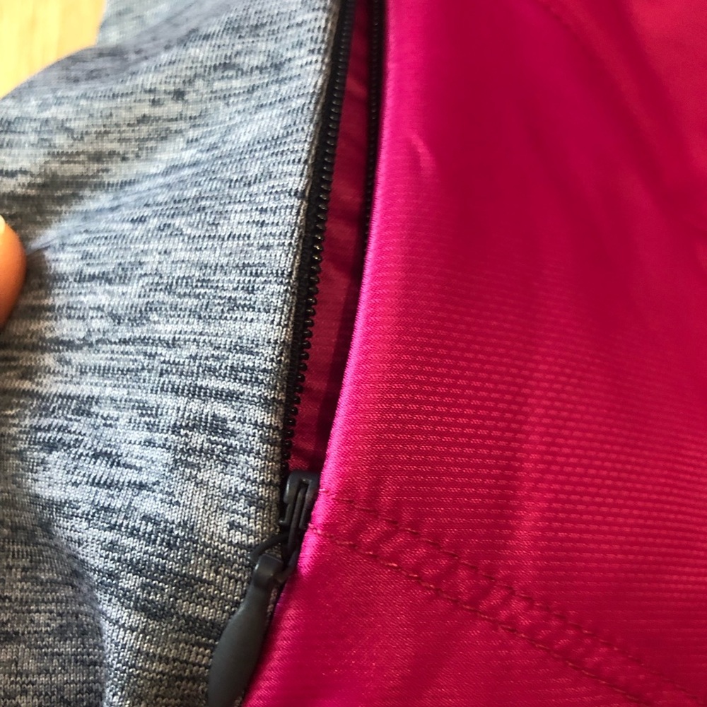 Title Nine Willpower Women's Magenta and Gray/Blue Hooded Puffer Vest - Picture 7 of 9
